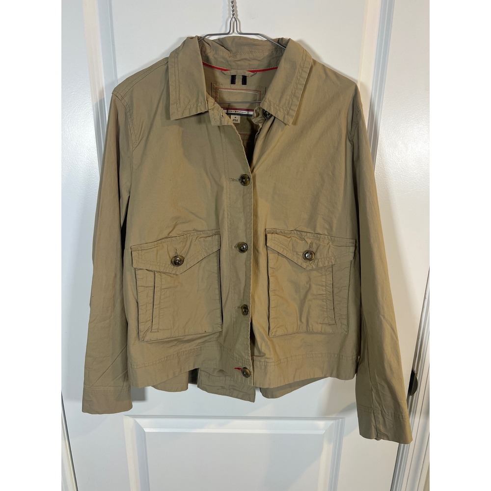 Tommy Hilfiger Womens Utility Jacket Button Front Tan Size M‎